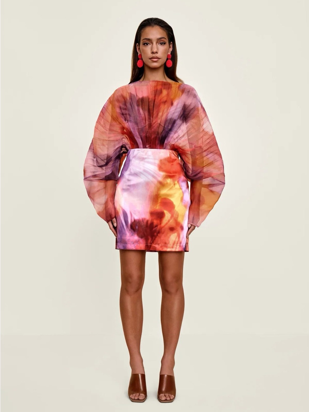 Andrea Iyamah Multicolor Orange Pink Purple Mini Dress